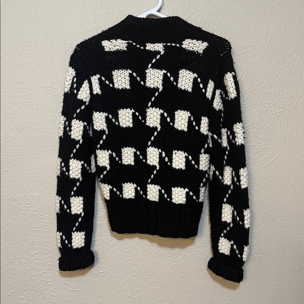 Worth Kaisley Wool Black and White Hi-Neck Snap Cardigan - Picture 4 of 4